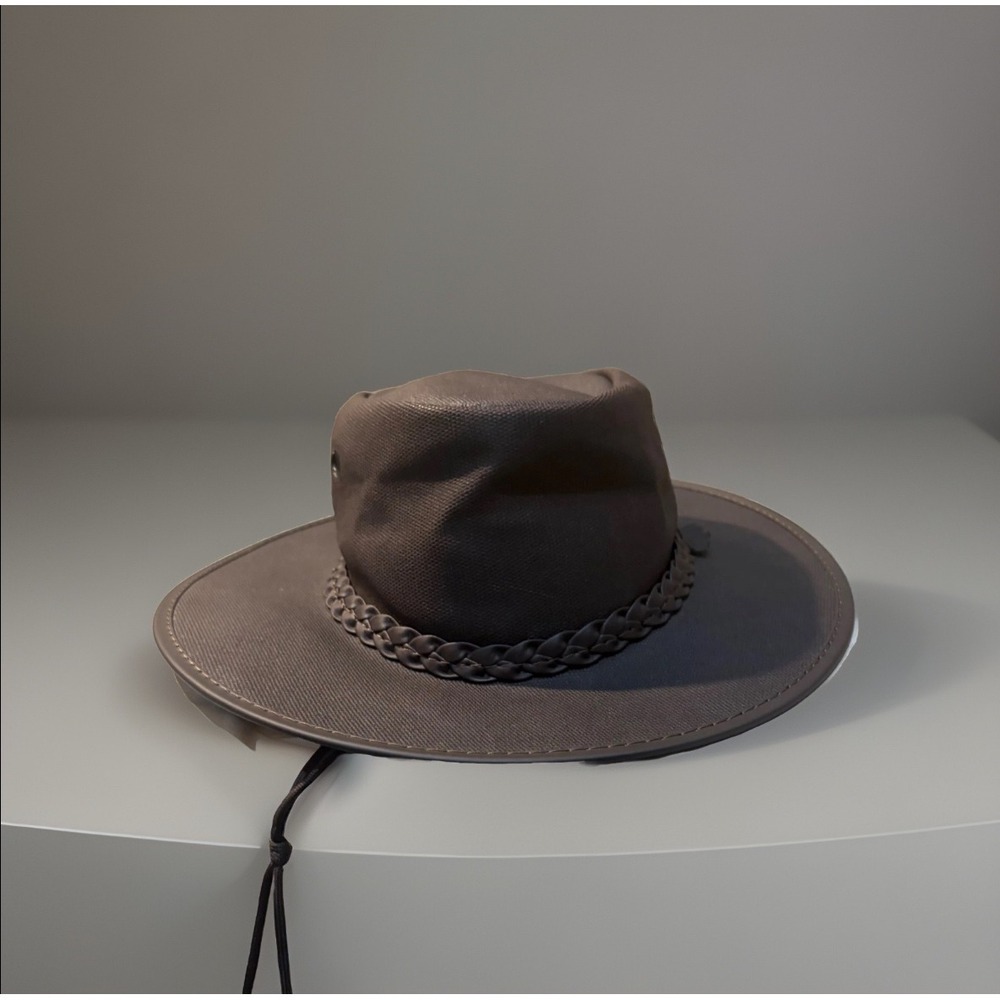 American Hatmakers Extreme Bush Hat Brown Coated Canvas Braided Band Mens Sz M